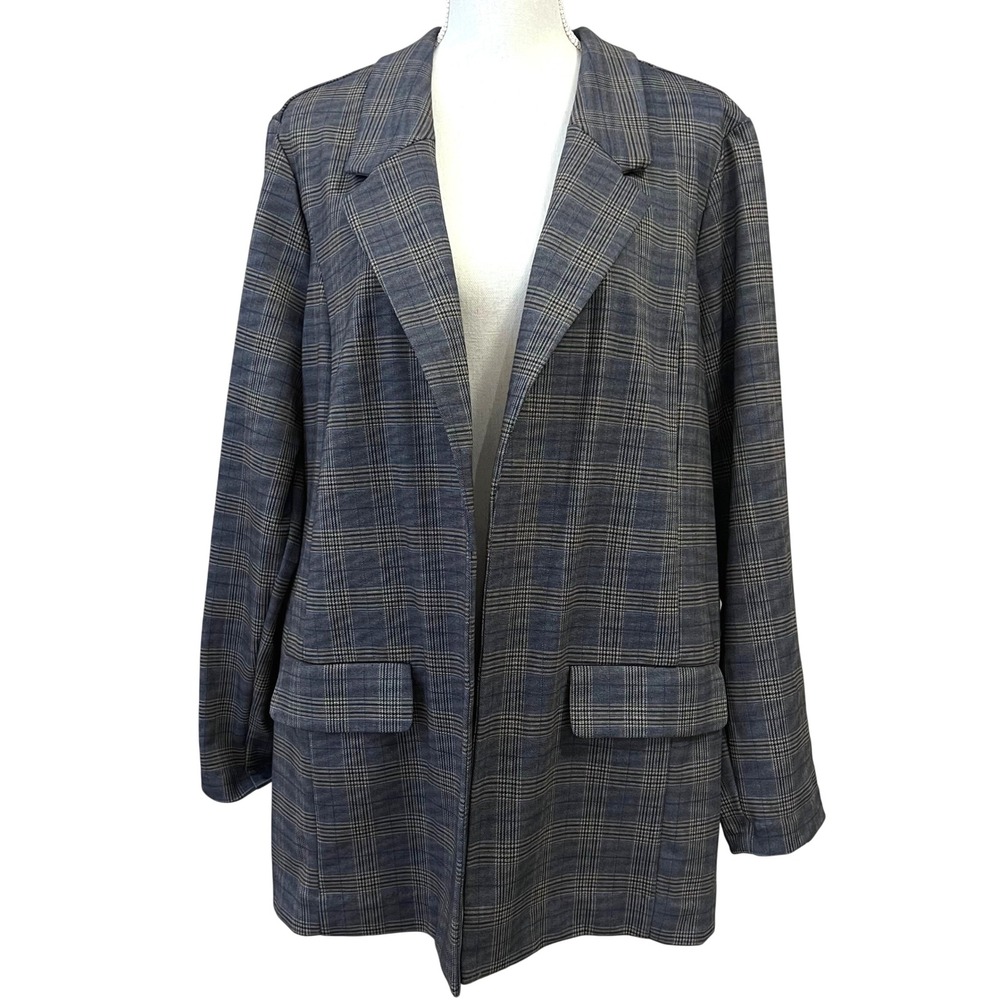 Liverpool Blazer Womens 1X Navy Khaki Plaid Open Knit Professional LY1210S16